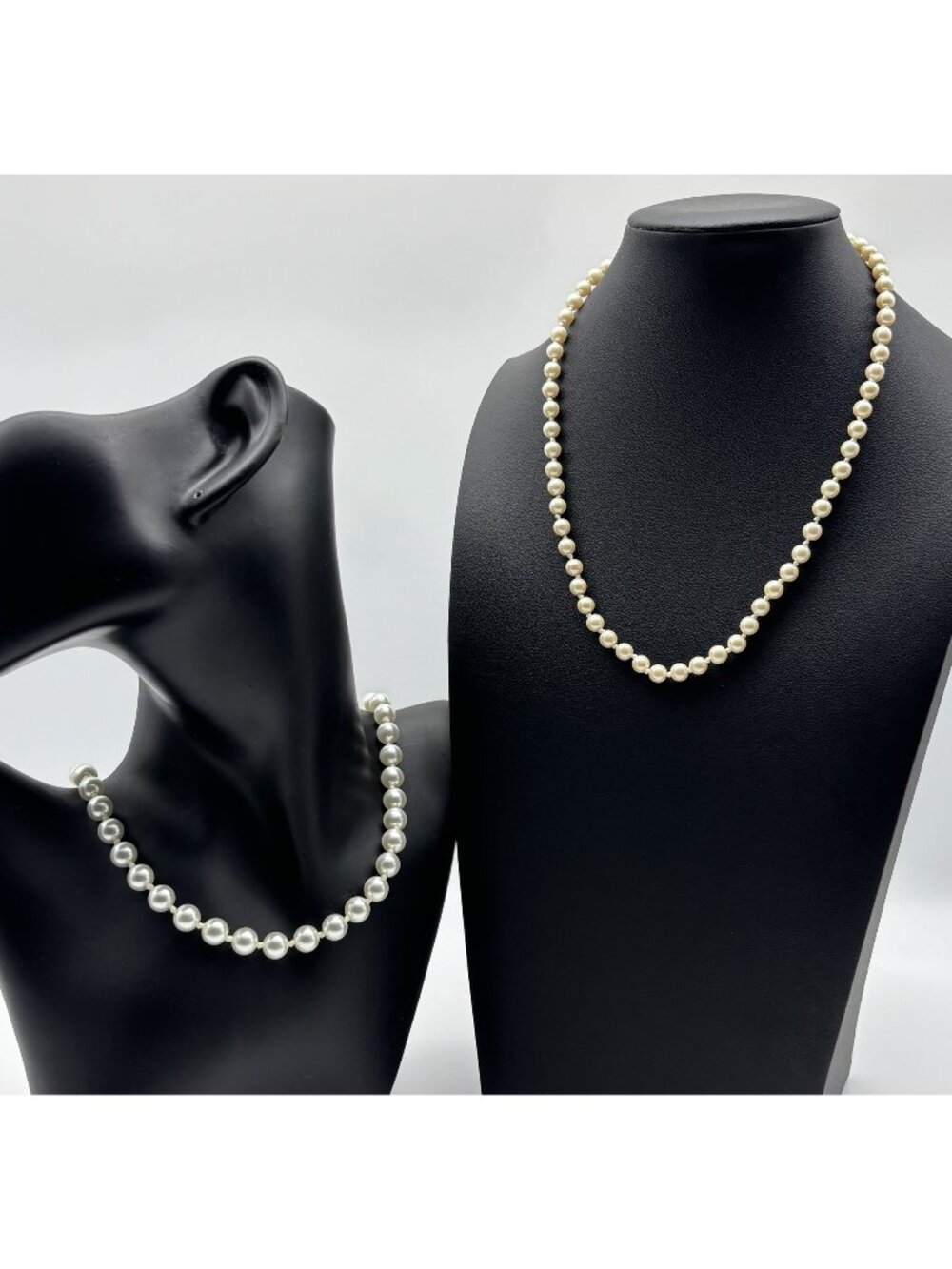 Lot of 2 Vintage Faux Pearl Necklaces Monet and Unbranded 5mm and 8mm Faux Pearl